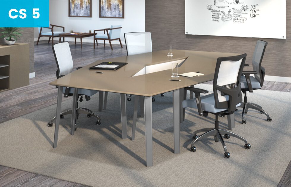 modern conference room with high back white office chairs