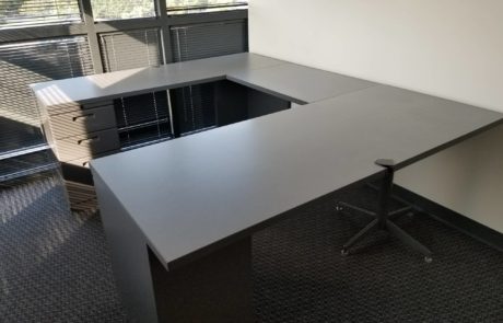 u shaped office desk with file cabinets