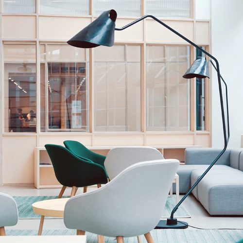 office chairs and lamp in waiting area