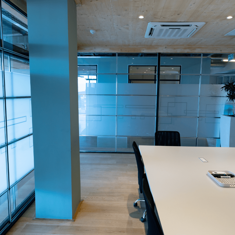 conference room with frosted glass walls